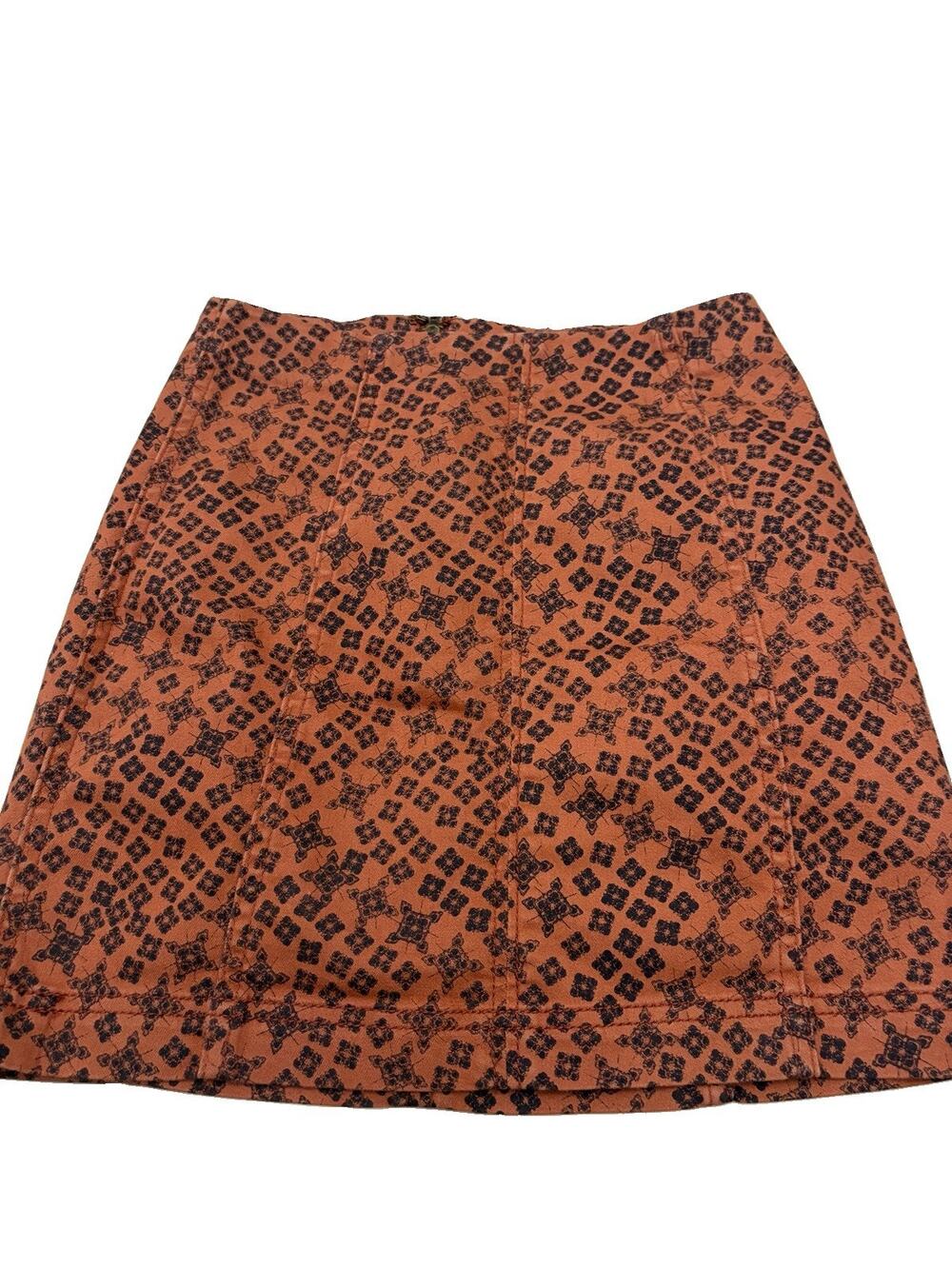 Free People Rust & Navy Geometric Cotton Blend Skirt Size 0